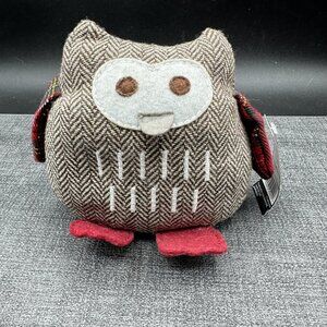 George Home Owl Doorstop Tweed Plaid Fabric Brown Red 4"